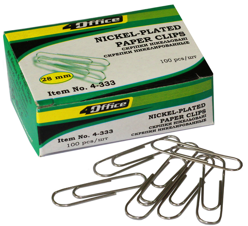 Скріпки 4OFFICE (4-333), 28 мм, круглі, нікельовані, 100 шт.